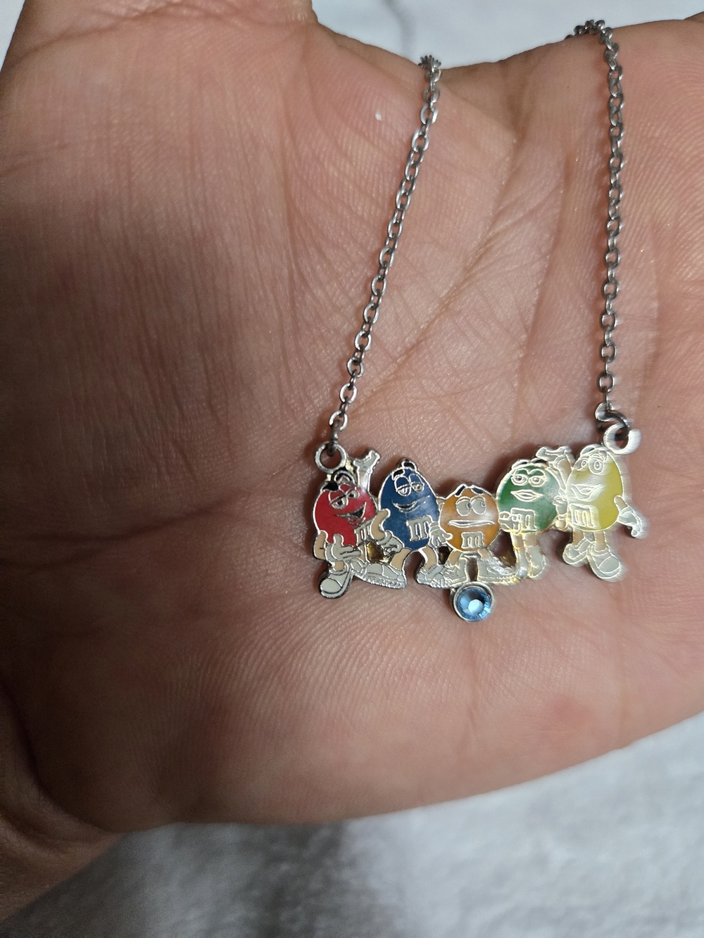 M&M'S Multicolor Enamel Character Necklace with Blue Stone
